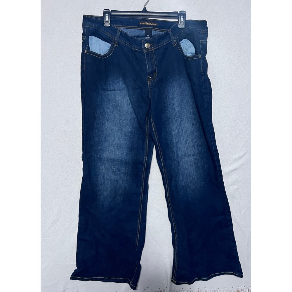 Southpole Womens Plus Size 18 Wide Leg Dark Wash Embroidered Y2K Denim Jeans